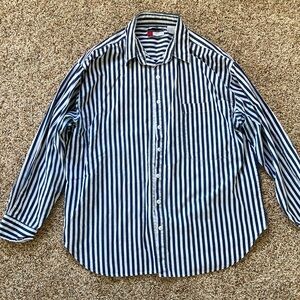 Vintage Navy Striped Button Down Shirt 100% Cotton